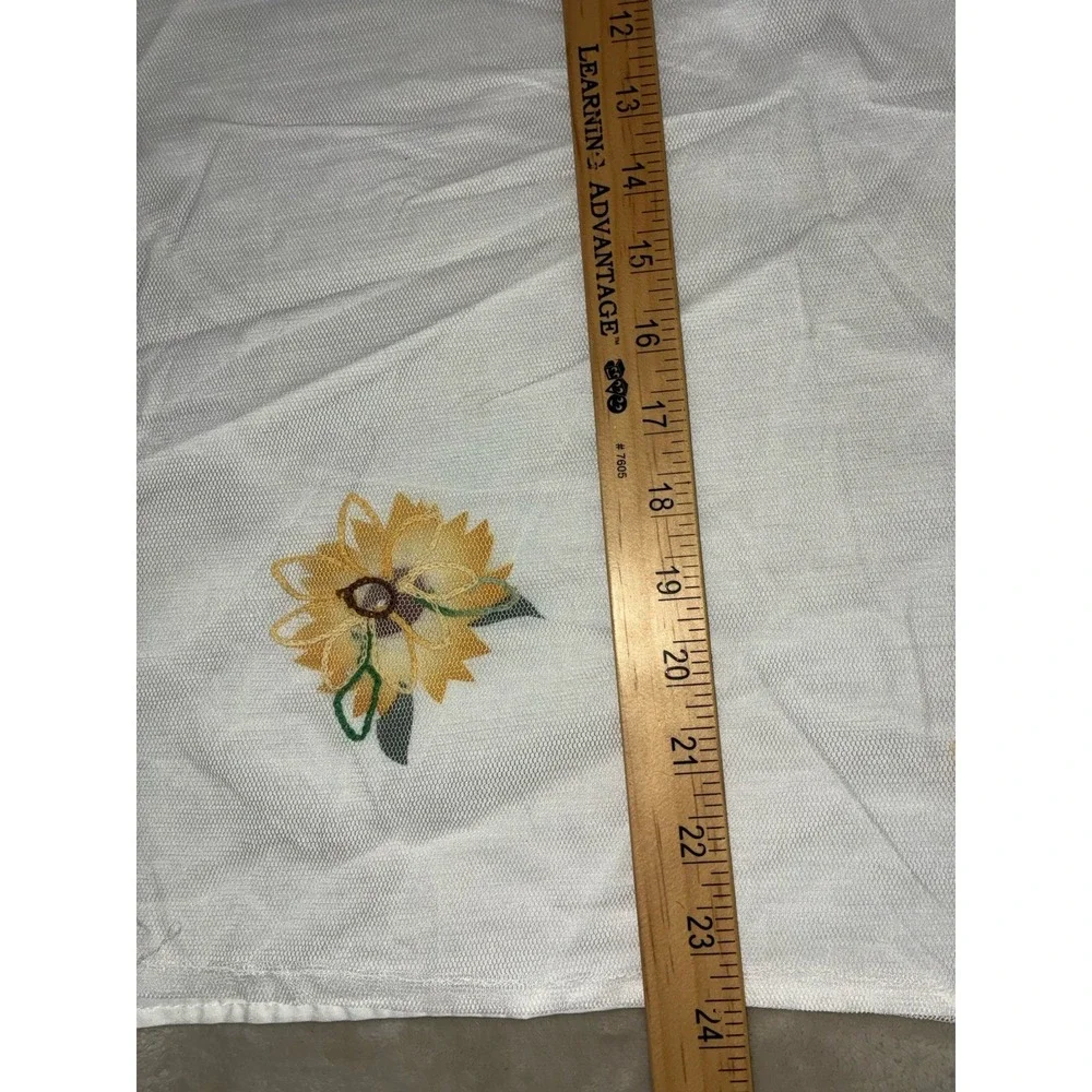 Window Curtain Small White Sunflower Embroidered Layered Floral 24x29